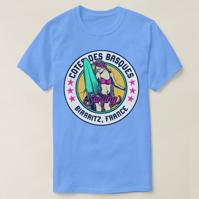 T-shirt Badge Retro Surfer Babe Cotes des Basques Biarritz (Design devant)