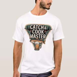 T-shirt Badge Rustique En Plein Air Pêche Rod Poisson Gril