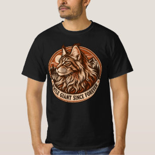 T-shirt Badge Vintage Maine Coon Orange Rouille Sauvage