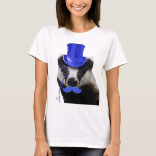 T-shirt Badger avec chapeau bleu et moustache