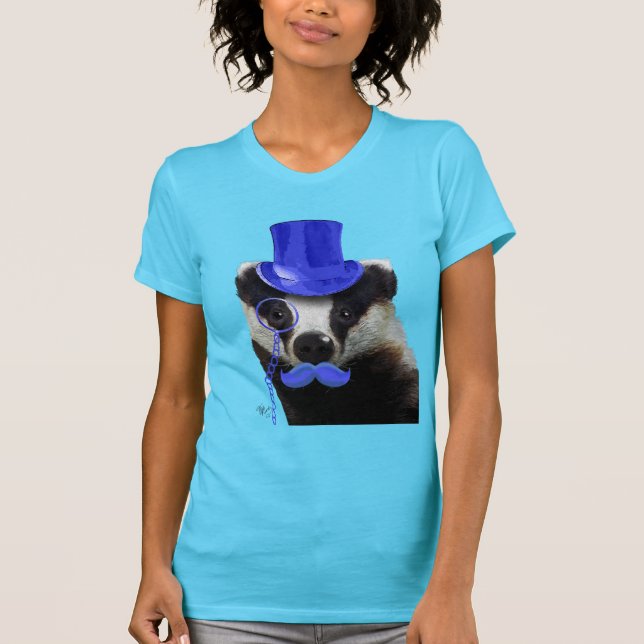 T-shirt Badger avec chapeau bleu et moustache (Devant)