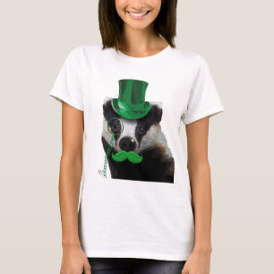 T-shirt Badger with Green Top Hat and Moustache