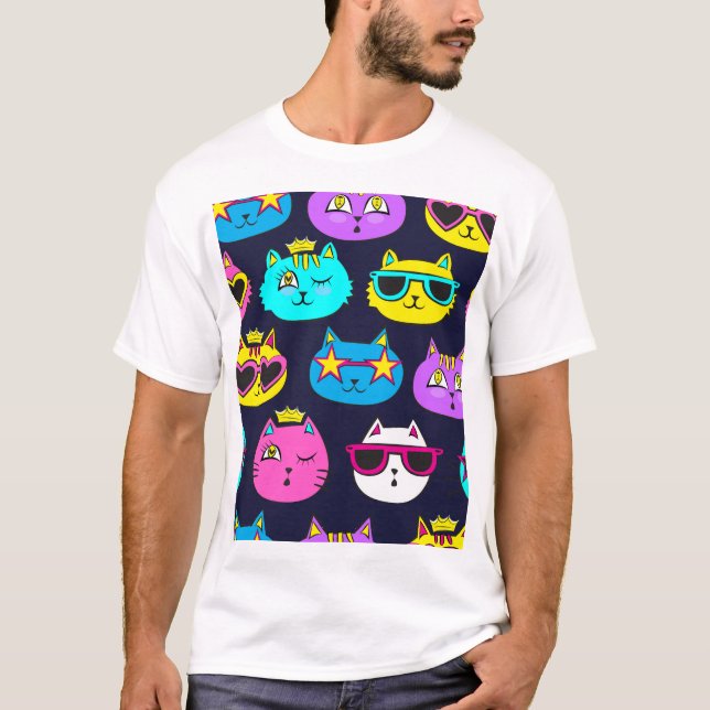 T-shirt Badges de chat, textile pop art (Devant)