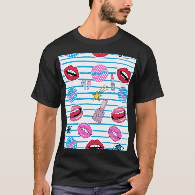 T-shirt Badges de patchs de dessin animé : pop art. (Devant)