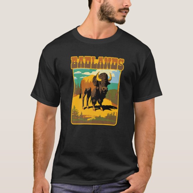 T-shirt Badlands National Park Bison American Buffalo Dako (Devant)