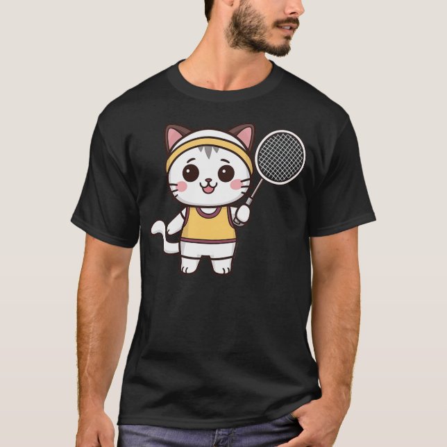 T-shirt Badminton Funny Cat Women Girls Badminton Player K (Devant)