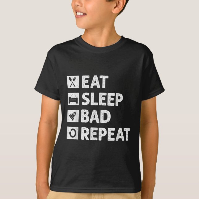 T-shirt Badminton Mange Sleep Répéter Funny Shuttle Meme (Devant)