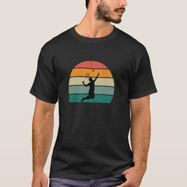T-shirt Badminton Retro Sunset Mens Femmes (Devant)
