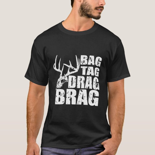 T-shirt Bag Bag Brag Deer Hunter Crâne Distressed Gra (Devant)
