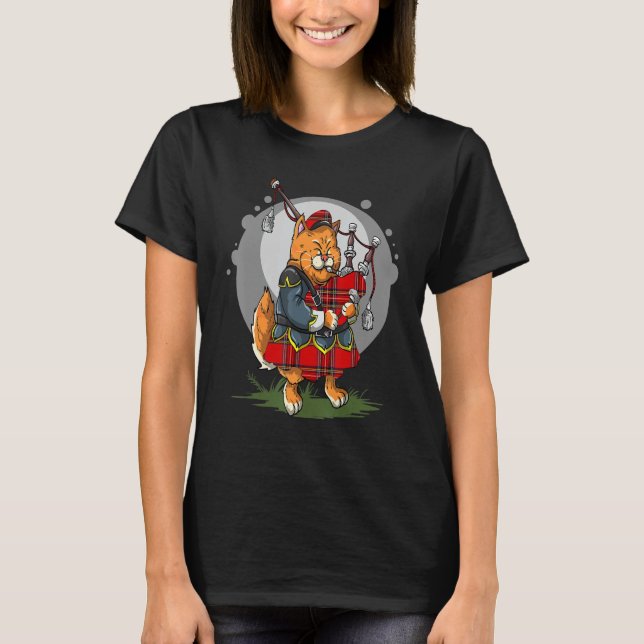 T-shirt Bagpipe Chat Jouer Bagpipes Musique écossaise Chat (Devant)