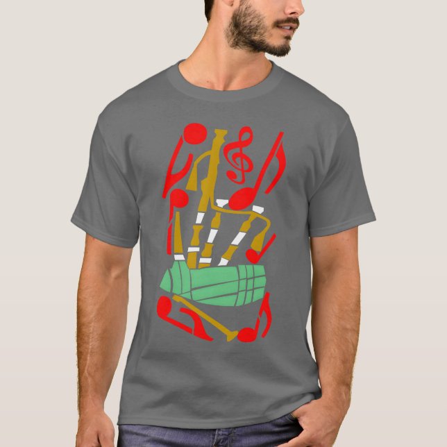 T-shirt Bagpipes Red Music Notes amis (Devant)