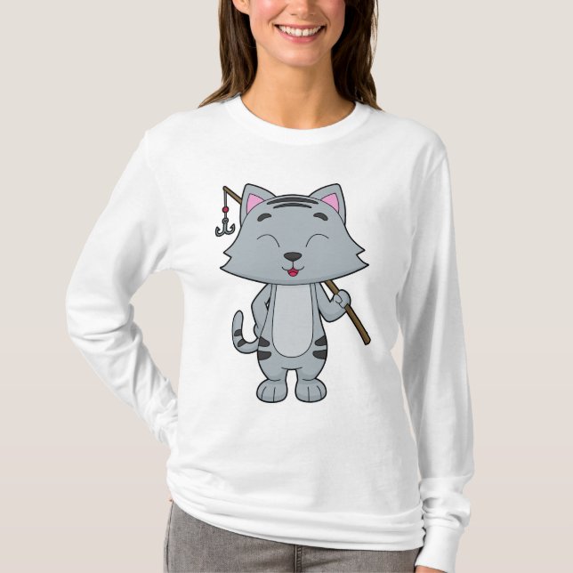 T-shirt Baguette de pêche de chat (Devant)