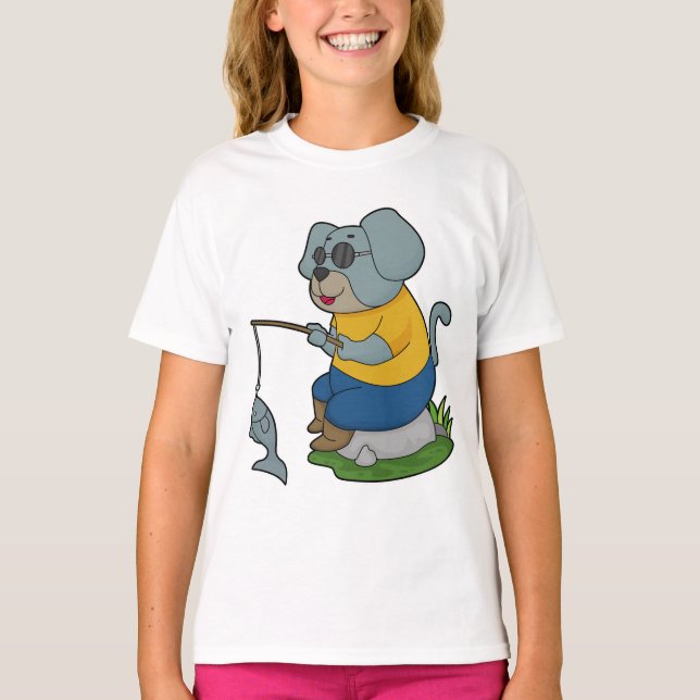 T-shirt Baguette de pêche du chien (Devant)