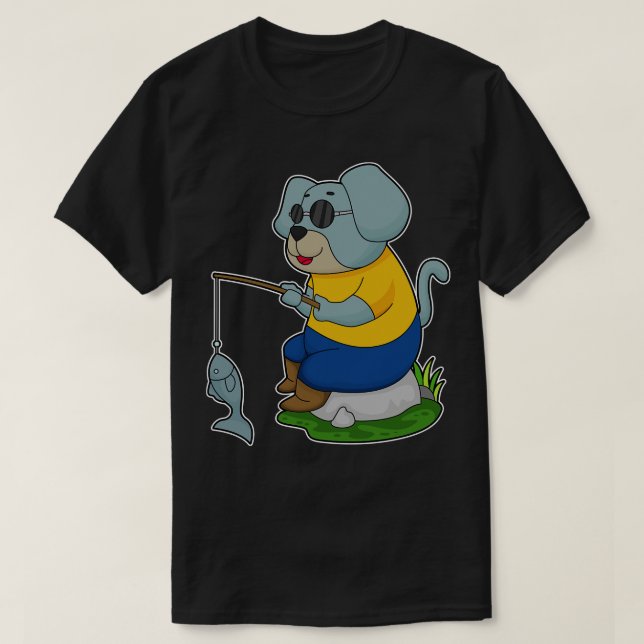 T-shirt Baguette de pêche du chien (Design devant)