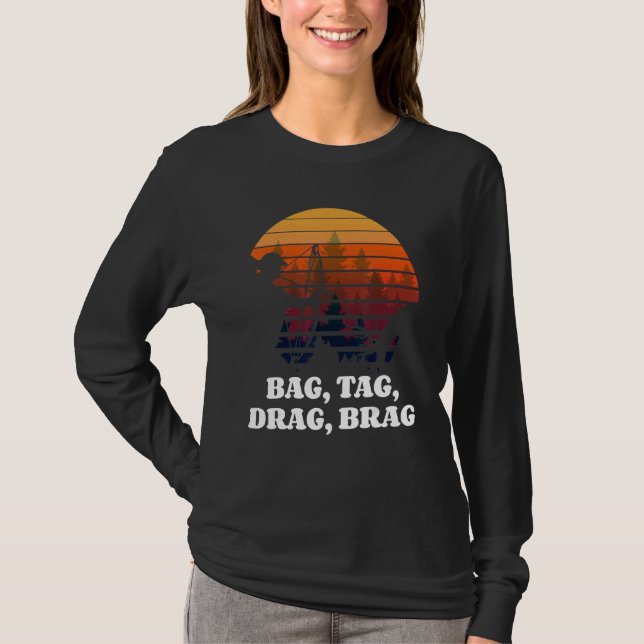 T-shirt Baguette de sac Drag Brag Bowhun Retro Deer Hunter (Devant)