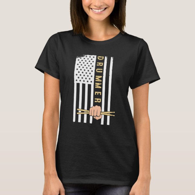 T-shirt Baguettes de tambour drapeau américain Cool Drumm  (Devant)