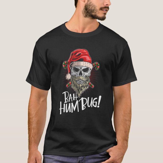 T-shirt Bah Humbug Casquette crâne Père Noël Favori bonbon (Devant)