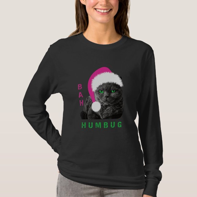 T-shirt Bah Humbug Cat Santa Hat Christmas Holiday_1 (Devant)