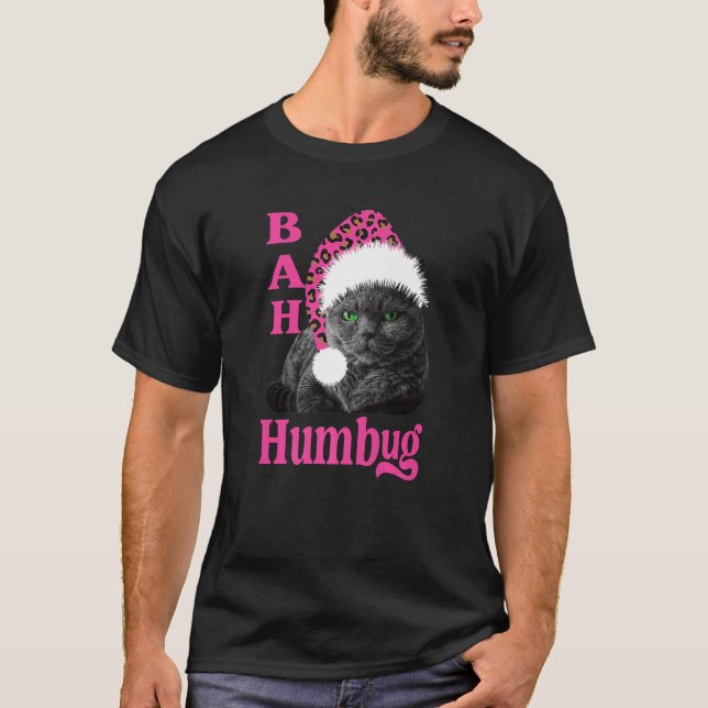 T-shirt Bah Humbug Chat Empreinte de léopard Père Noël H (Devant)