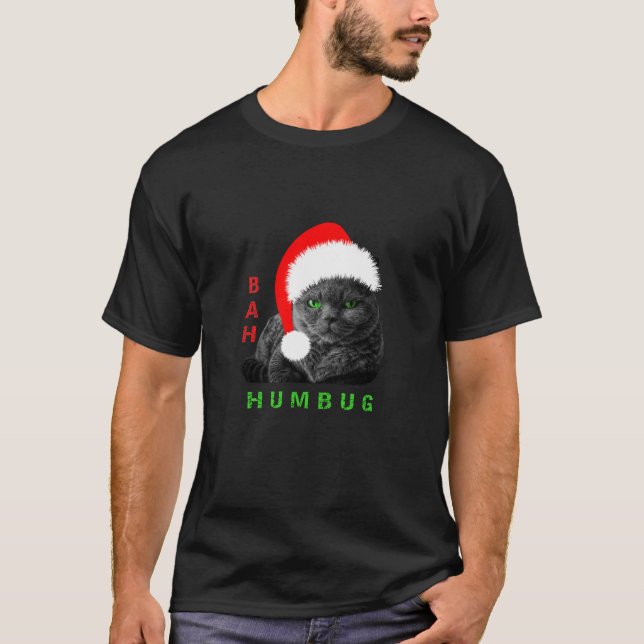 T-shirt Bah Humbug Christmas Cat (Devant)