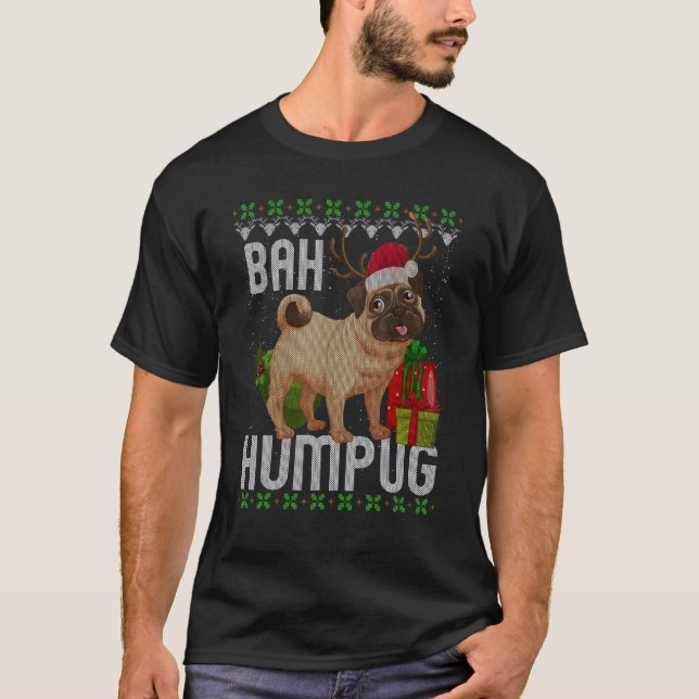 T-shirt Bah Humpug Puggle Ugly Xmas Hum Carlin bébé chien  (Devant)