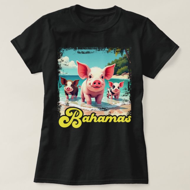 T-shirt Bahamas Pignoires - Exuma Pig Beach Adventure (Design devant)