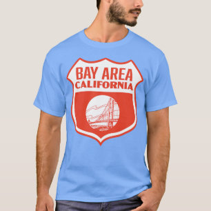 T-shirt Baie de Californie Bouclier rétro blanc sur rouge