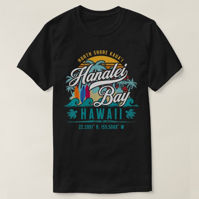 T-shirt Baie Hanalei Côte Nord Kauai Hawaii Rétro Soleil S (Design devant)
