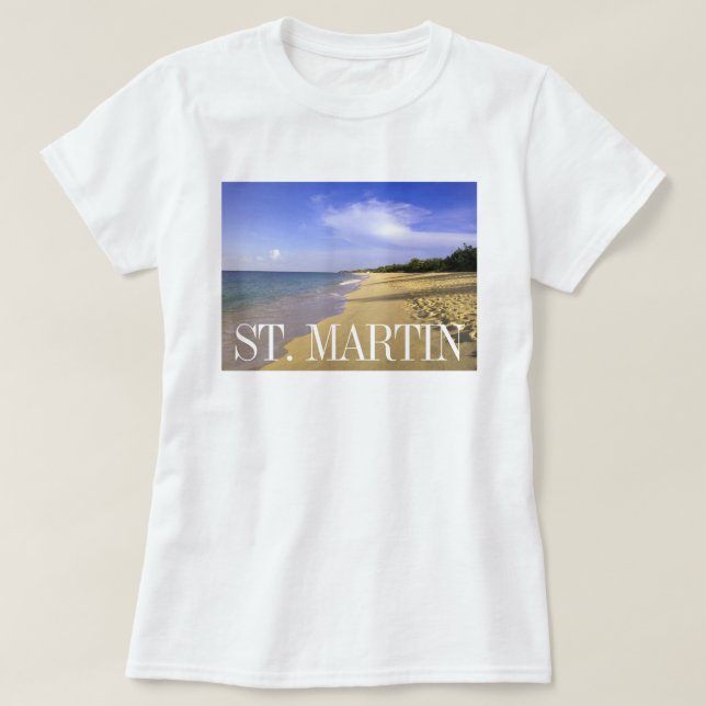 T-shirt Baie Longue Long Bay Beach, St-Martin (Design devant)