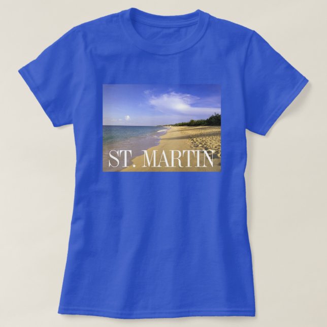 T-shirt Baie Longue Long Bay Beach, St. Martin (Design devant)