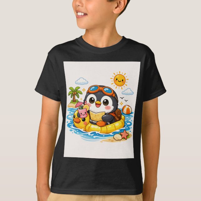 T-shirt Baignade de manchot sur la plage (Devant)