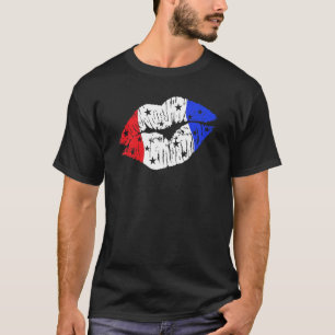 T-shirt Baiser patriotique sur les lèvres rouge blanc et b