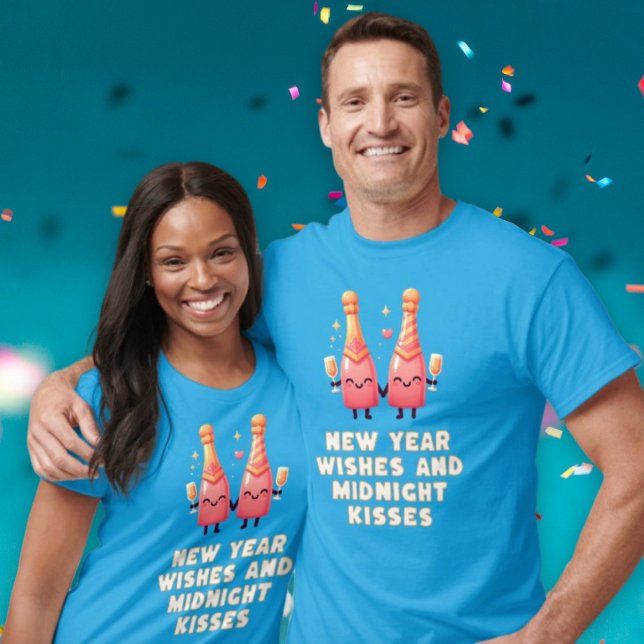 T-shirt Baisers du Nouvel An mignon et de minuit Couple (Cute New Year Wishes & Midnight Kisses Couple T-Shirt)