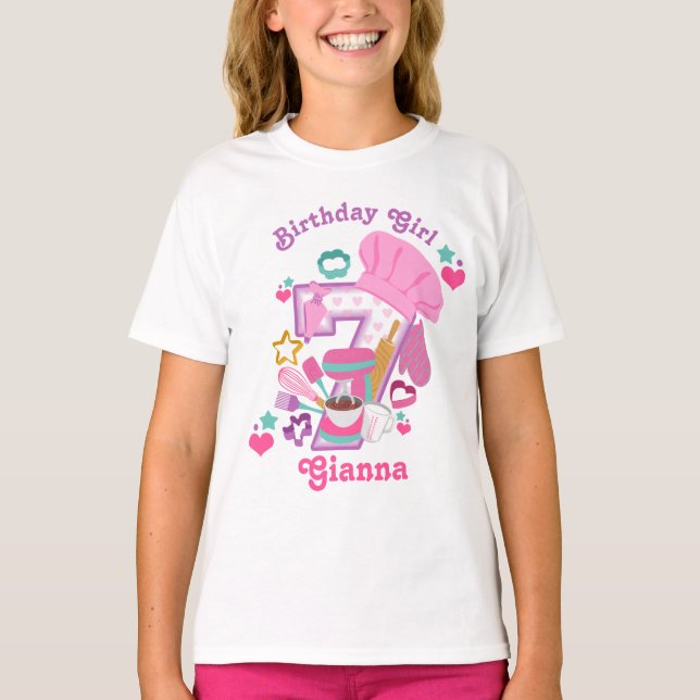 T-shirt Baking Birthday Girl Chef Seventh Birthday Shirts (Devant)