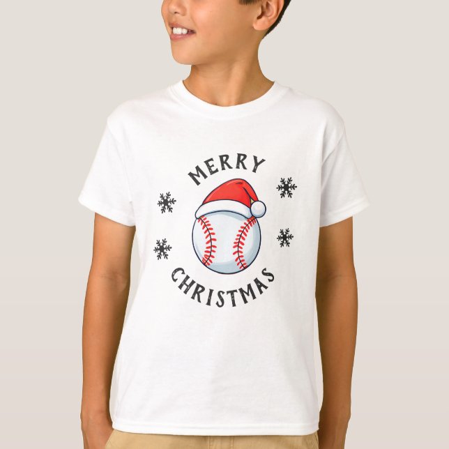 T-shirt Bal de baseball Red Santa Hat Feu de neige Noël (Devant)