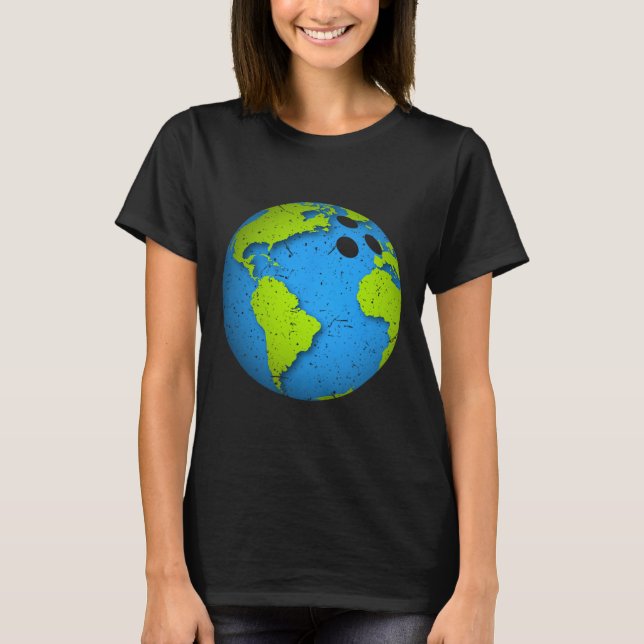 T-shirt Bal de Bowling Earth. Jour des terres Faveurs. Fun (Devant)