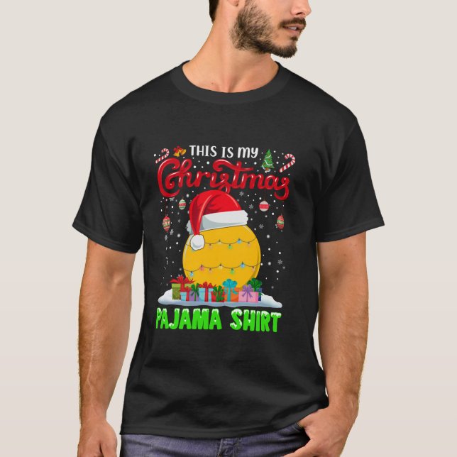 T-shirt Bal de crosse Santa Chapeau lumières de Noël Drôle (Devant)