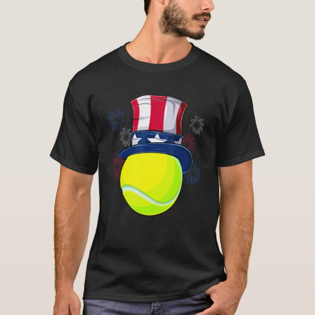 T-shirt Bal De Tennis Et Oncle Sam Casquette Drapeau Améri (Devant)
