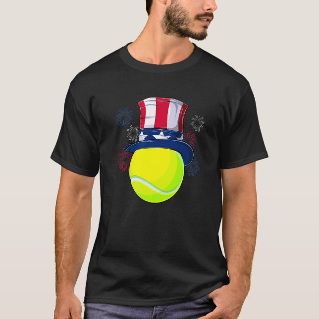 T-shirt Bal De Tennis Et Oncle Sam Casquette Drapeau Améri (Devant)