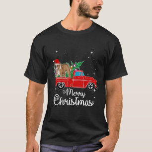 T-shirt Balade de Buldog en anglais Camion rouge Noël