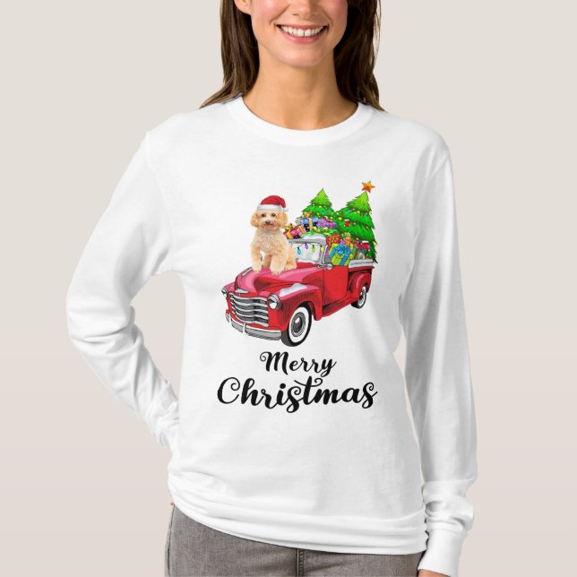 T-shirt Balade de caniche Camion rouge Pyjama de Noël (Devant)