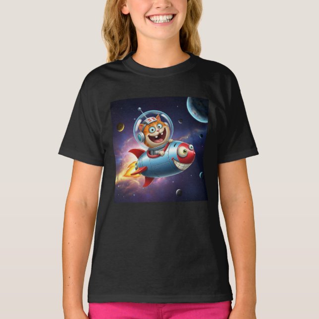 T-shirt Balade de fusée de Kitty cosmique Aventure drôle d (Devant)