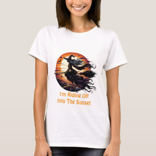 T-shirt Balade en sorcière Broom in sunset art illustratio