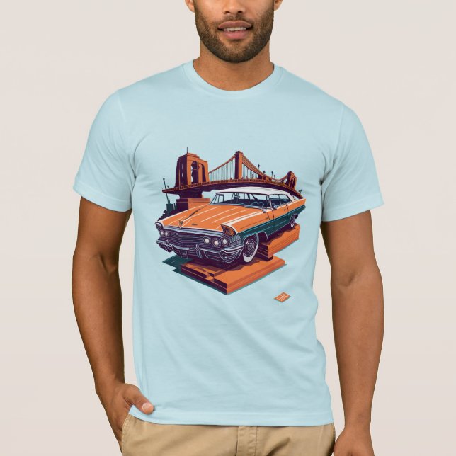 T-shirt Balade rétro sur le pont Queens : Cadillac classiq (Devant)