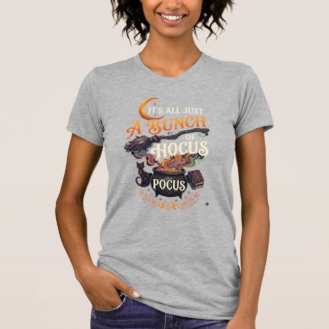 T-shirt Balai de sorcière Hocus Pocus Chat noir Chaudron m (Devant)
