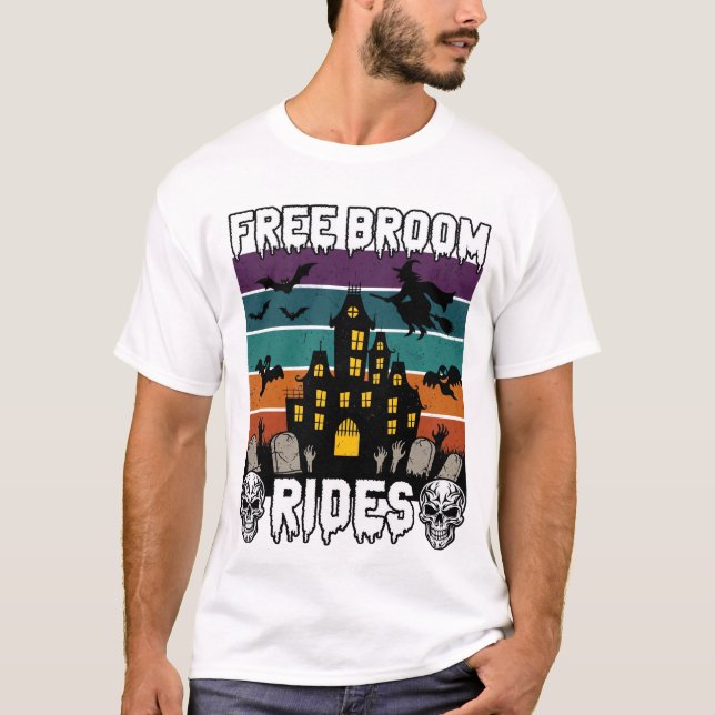 T-shirt Balais Gratuits Halloween Maison Hantée Sorcière S (Devant)
