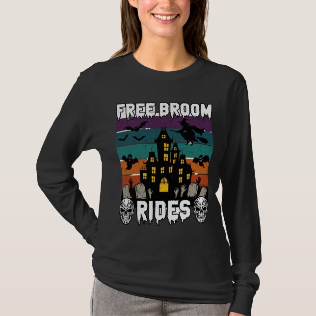 T-shirt Balais Gratuits Halloween Maison Hantée Sorcière S (Devant)