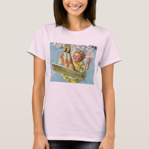 T-shirt Balançoire Vintage, Fille Se Balançant dans un Arb