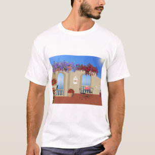 T-shirt Balcon À L'Extérieur Fleurs Table Tranquillité Bor