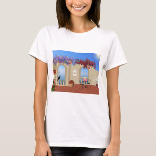 T-shirt Balcon À L'Extérieur Fleurs Table Tranquillité Bor